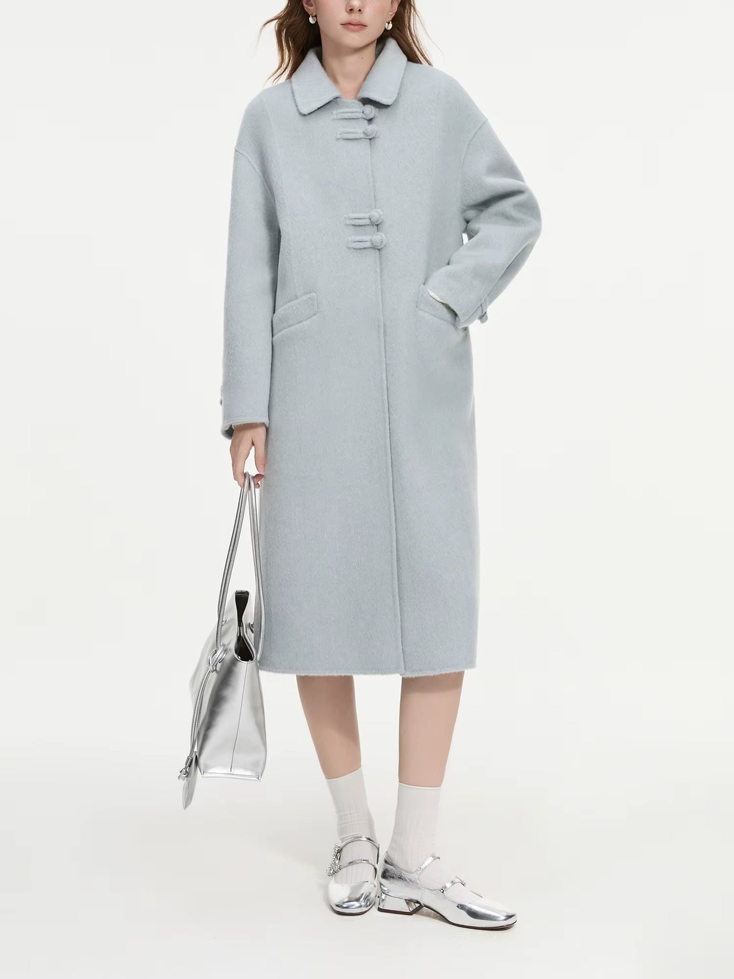 Wool Long Coat New Chinese Style Polo Neck