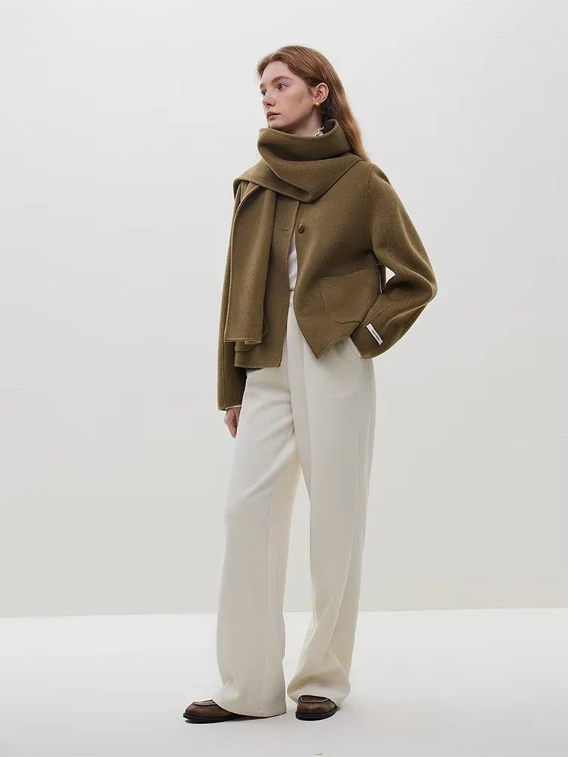 FSLE Short Scarf Collar Woolen Coats