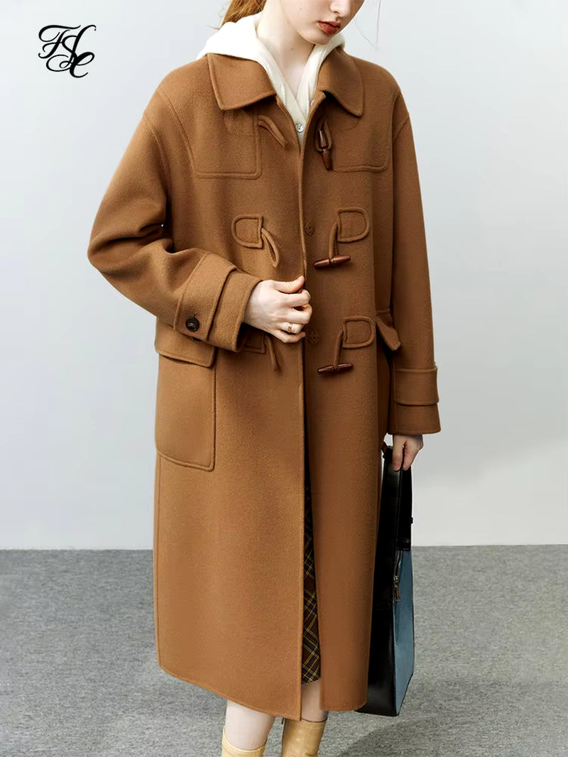 FSLE Double-Sided Woolen Horn Button Coat Polo Neck 