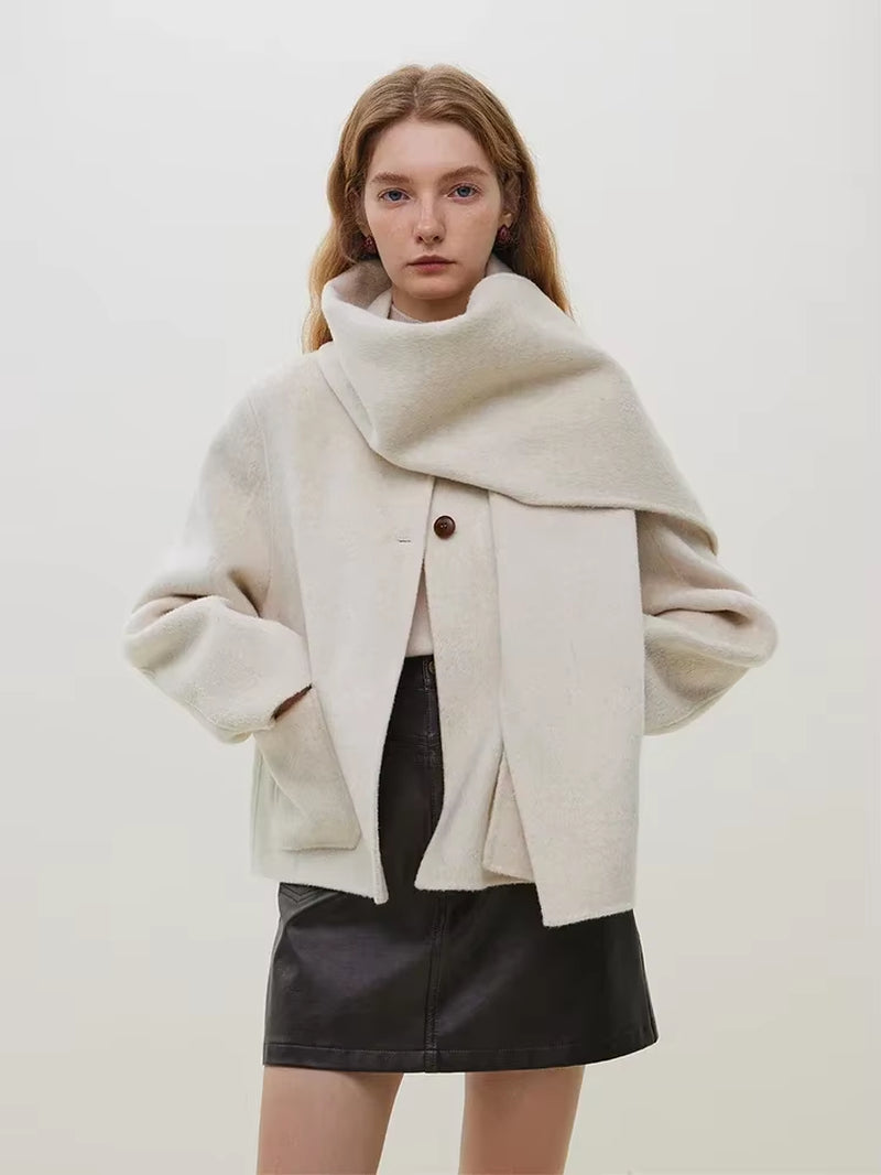 FSLE Short Scarf Collar Woolen Coats