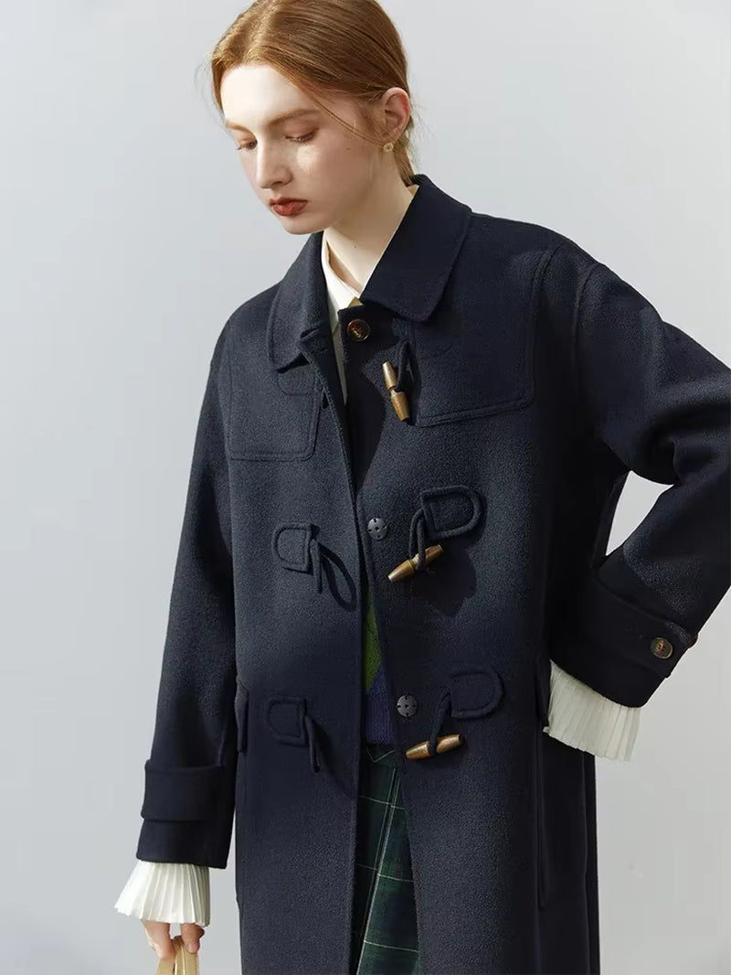 FSLE Double-Sided Woolen Horn Button Coat Polo Neck 