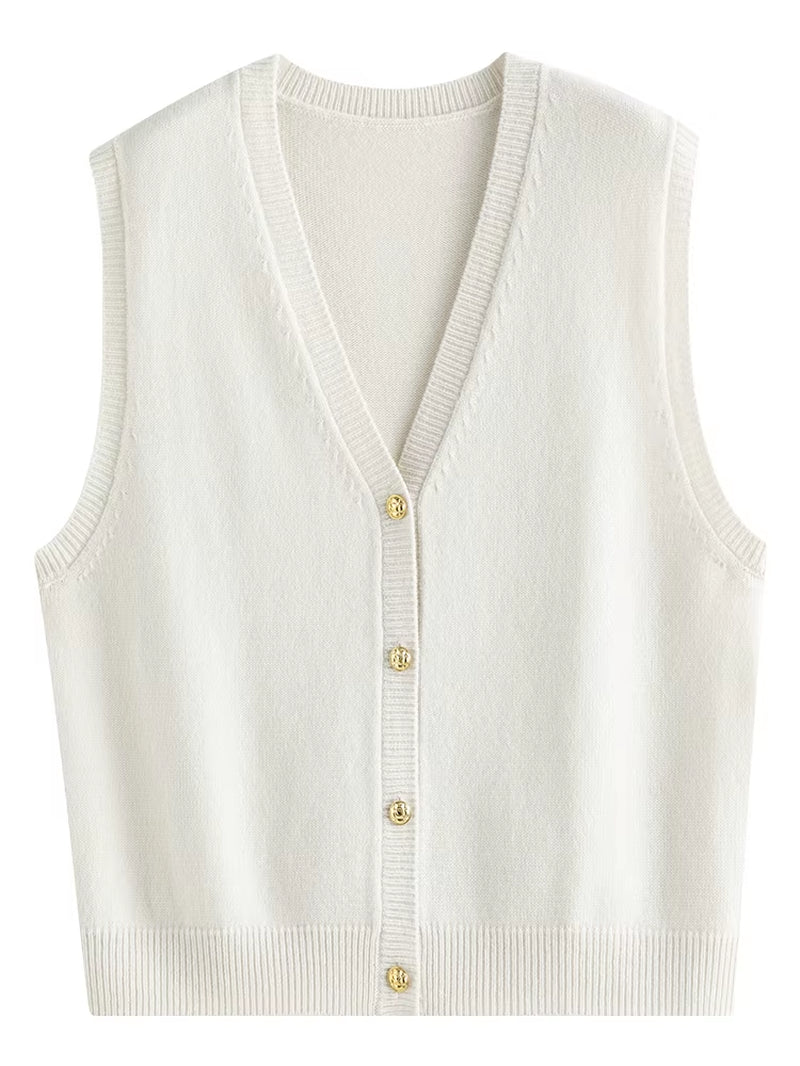 FSLE 100% Woolen Vest Solid Casual V-Neck