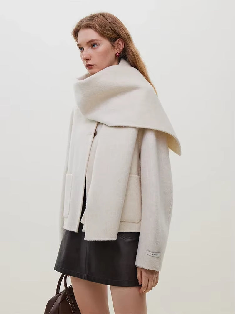 FSLE Short Scarf Collar Woolen Coats