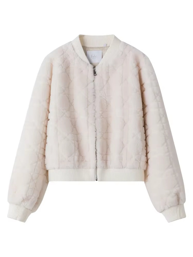 FSLE Soft Designed Grain Velvet Imitation Fur Baseball Jacket 