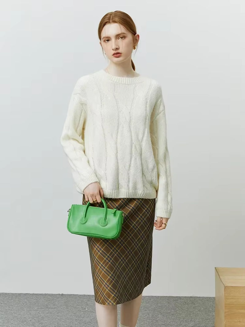 FSLE Round Neck Twisted Mohair Sweater for Women 